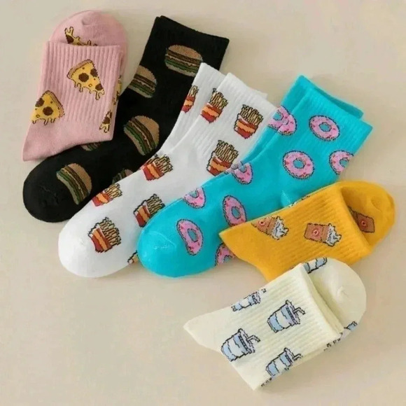 Hamburger food theme sock pack crew cut women's cute accessories pizza fries - Picture 2 of 5